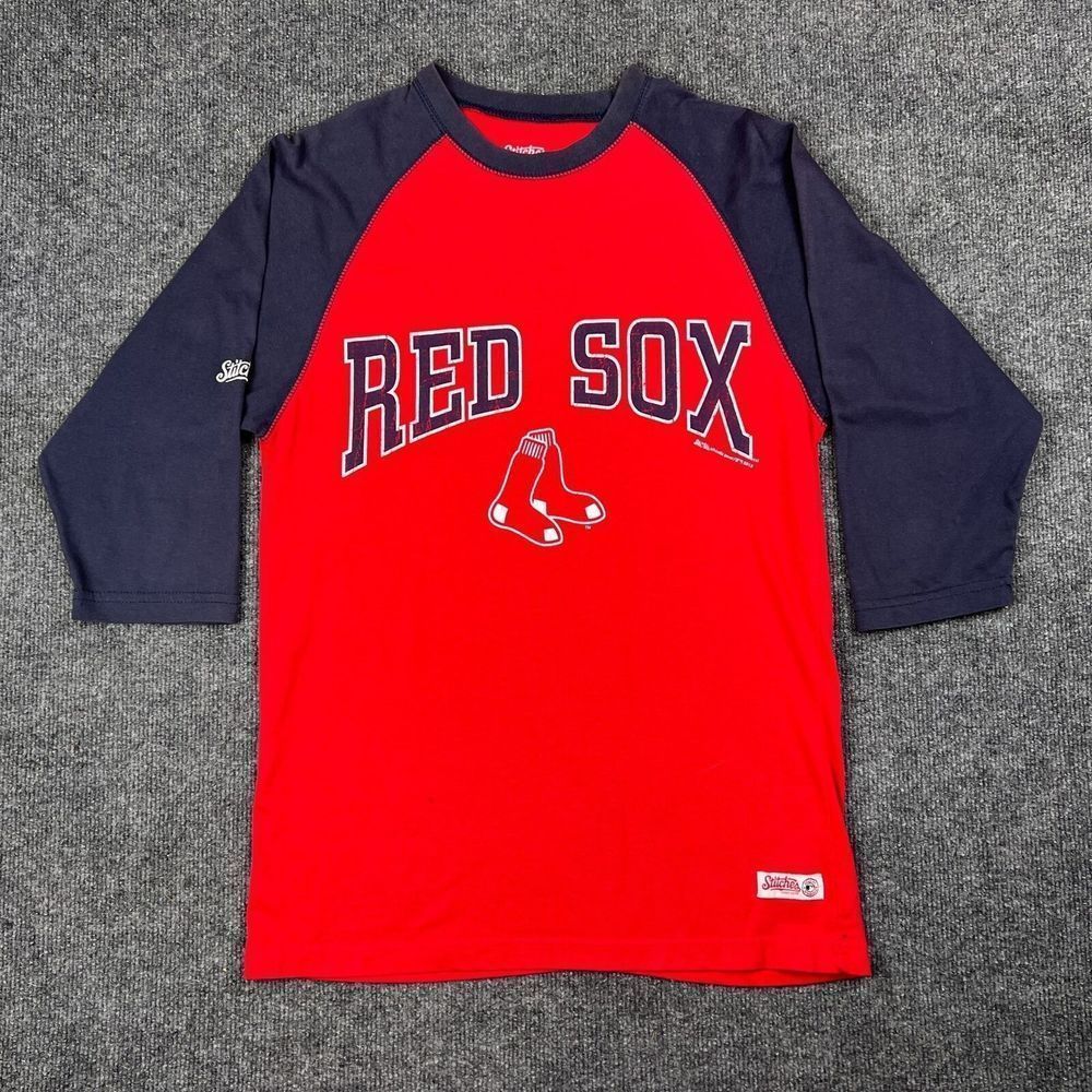 Stitches Boston Red Sox Big Graphic T Shirt Adult Small S 3/4 Sleeve MLB Tee